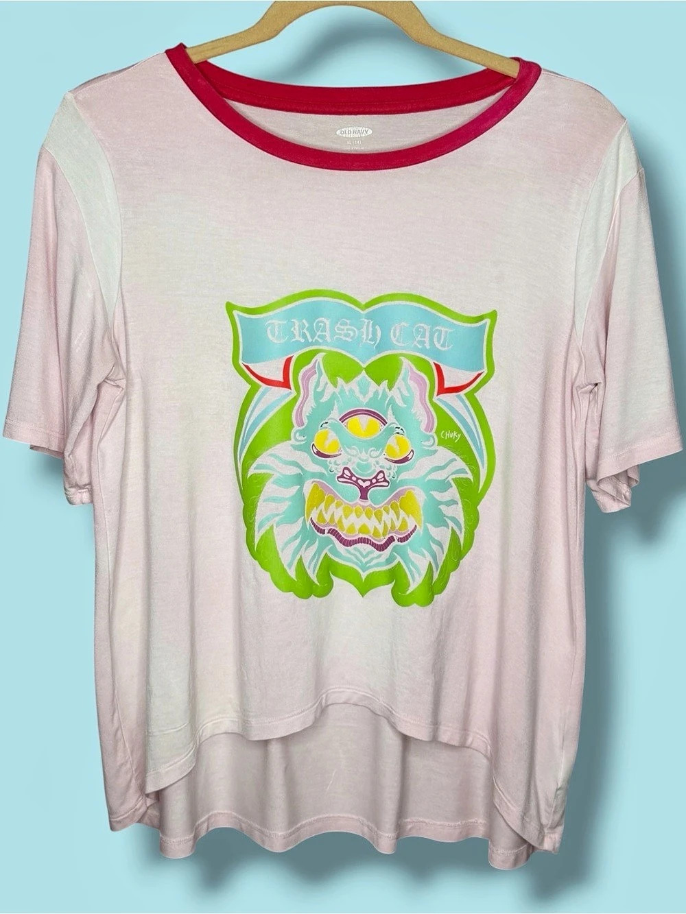 SUGAR HIGH Comfy and Baggy Tee with Trash Cat Logo